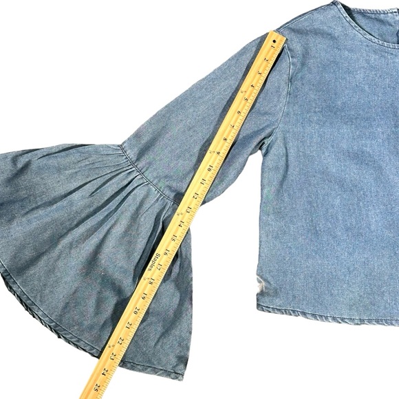 Boohoo Jennifer Flute Sleeve Denim Top Dark Blue Size US 8 UK 12 - Picture 7 of 14
